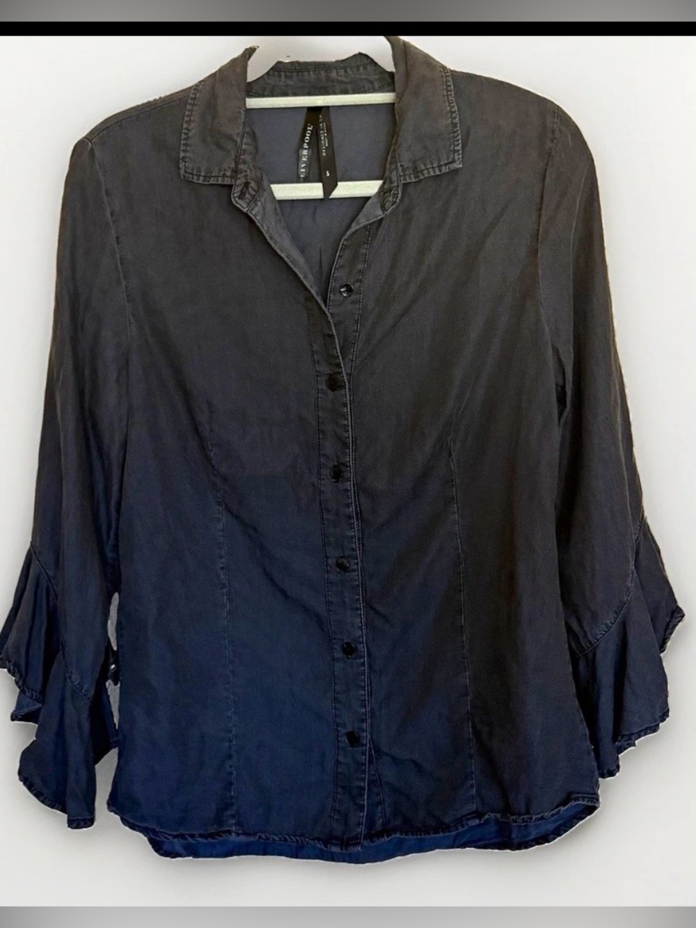 Liverpool black denim ruffle sleeve button down size small